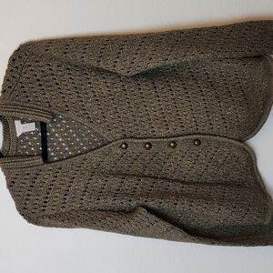 Chico's Metallic Open Knit  Bronze Gold V-Neck Cardigan Sweatersize 3 XL16